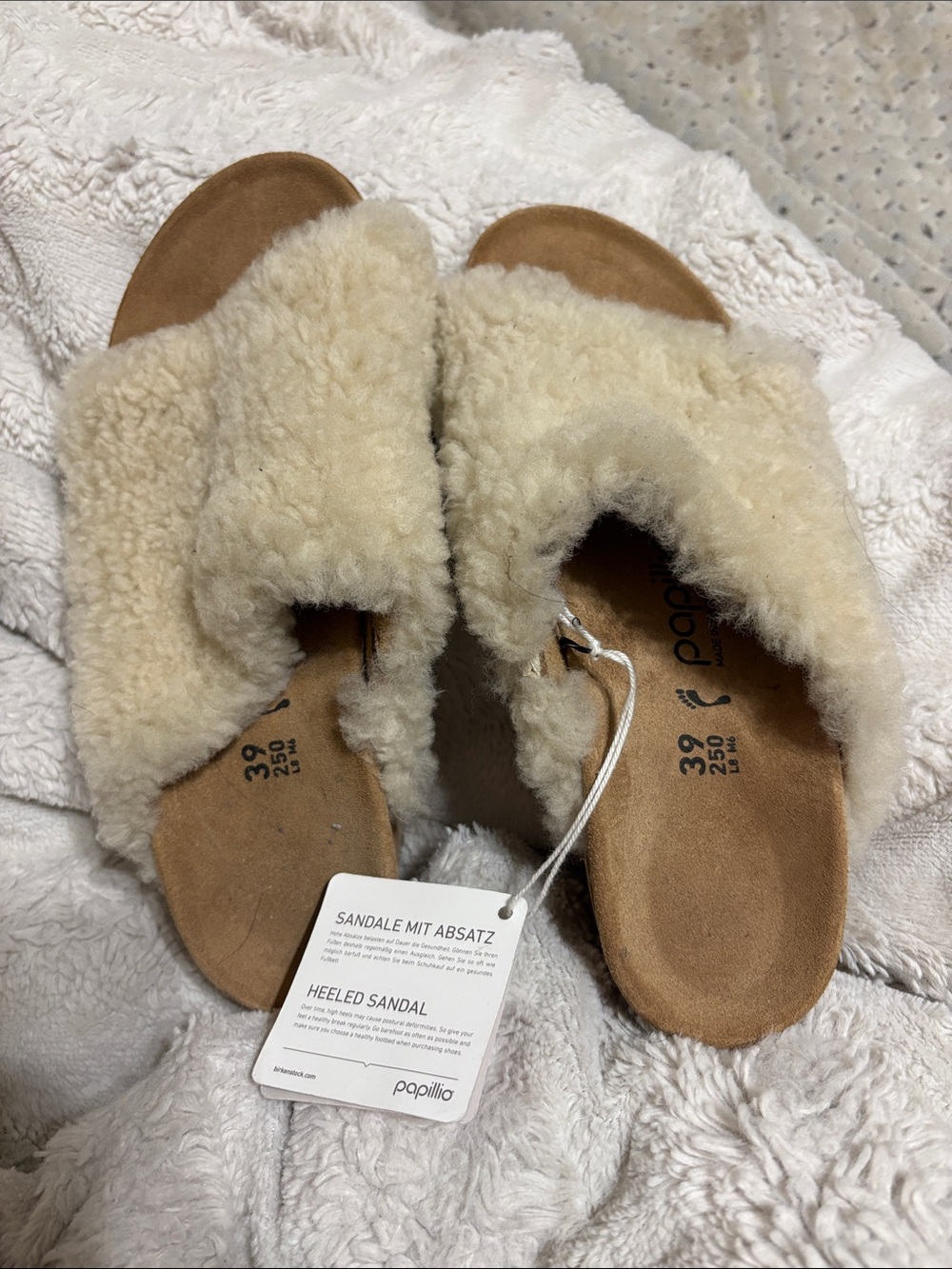 Papillio Cream Shearling Cross-Band Slide Sandals